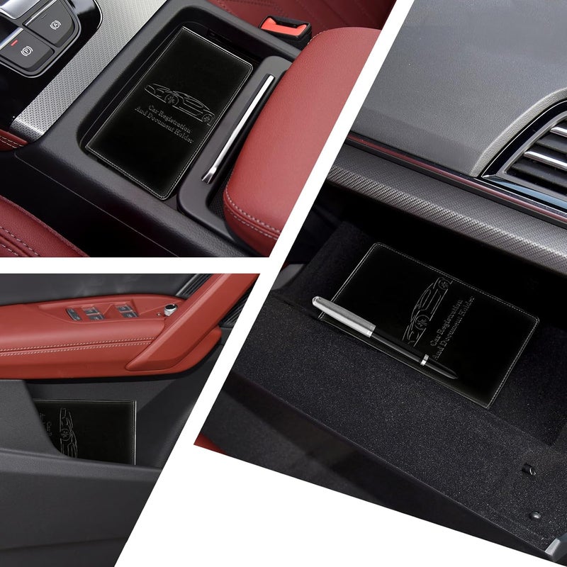 Peisicne Car Registration and Insurance Card Holder for Women Men, Black Glove Box Paperwork Organizer with Magnetic Buckle for Easy Access and Protect Documents and Various Cards in Vehicle - Image 5